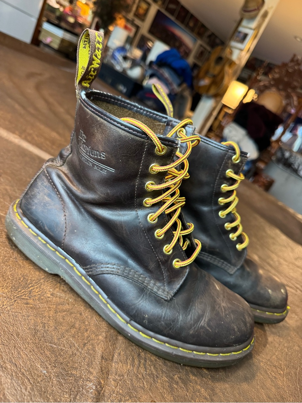 Dr. Martens Brown Leather 8-Eye Boots with Yellow Stitching VINTAGE USED BOOTS